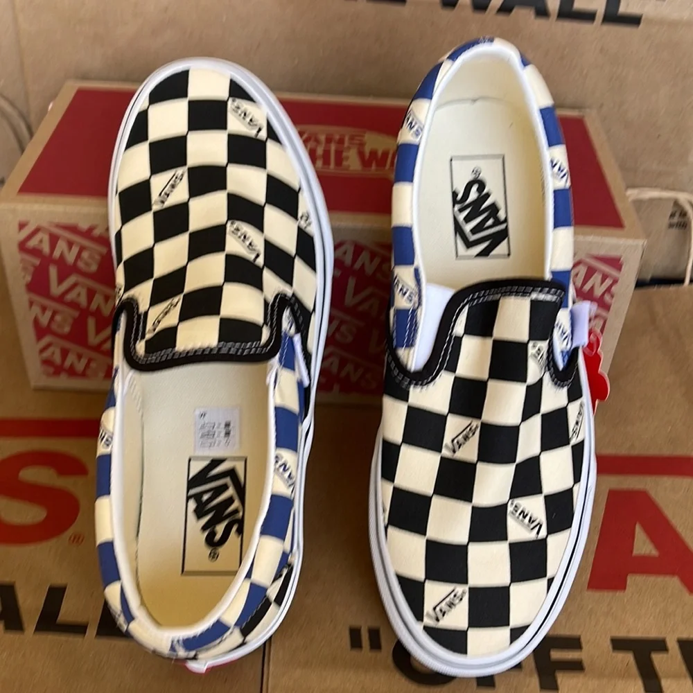 Vans Classic Slip On Big Check Black/Navy sneakers WMNS - Picture 13 of 16